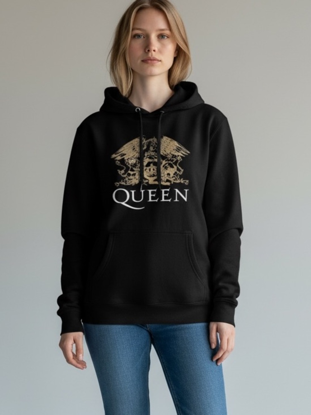 Queen Unisex Black Adult Crest Hoodie Freddie Mercury Design